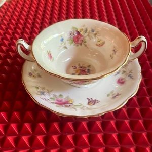 BEAUTIFUL ANTIQUE POINTONS 2 HANDLE FLORAL TEACUP AND SAUCER